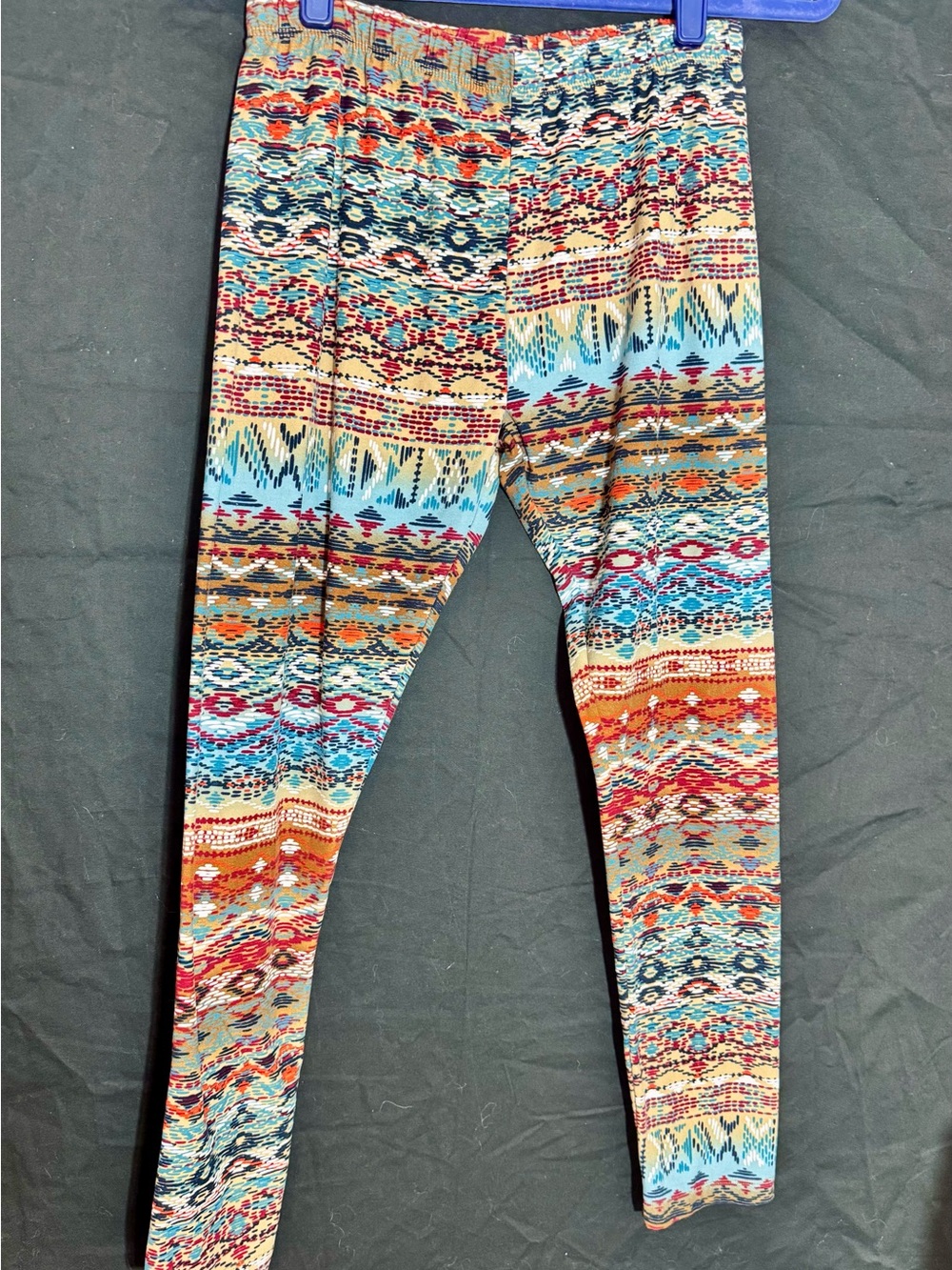 No Boundaries Multicolor Aztec Print Leggings - Blue, Red, Orange, Tan, Cream
